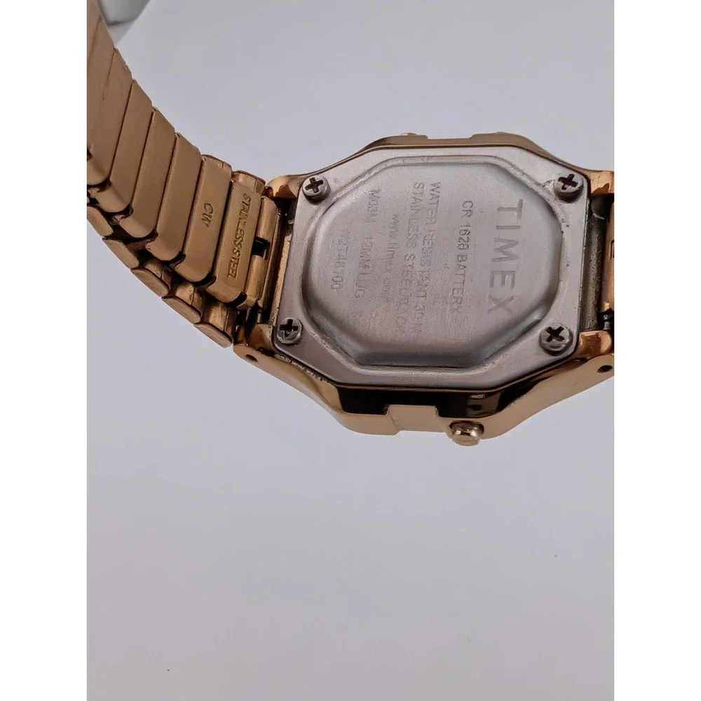 Timex Classic Mini Watch Women 27mm Case Digital Rose Gold Stretch Band- Working